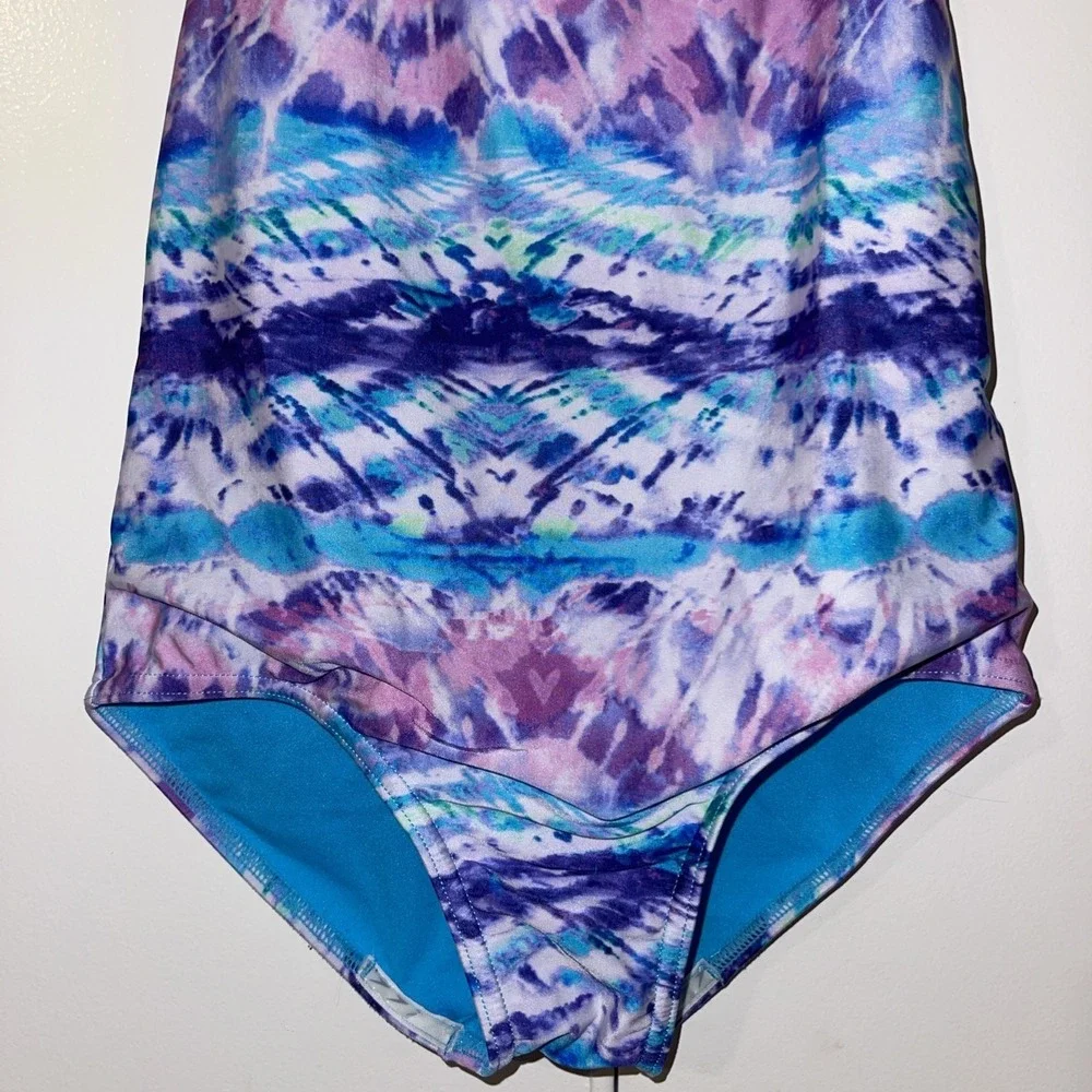 Speedo Girls Purple Blue Tie Dye One‎ Piece Swimsuit L Youth Professional Grade